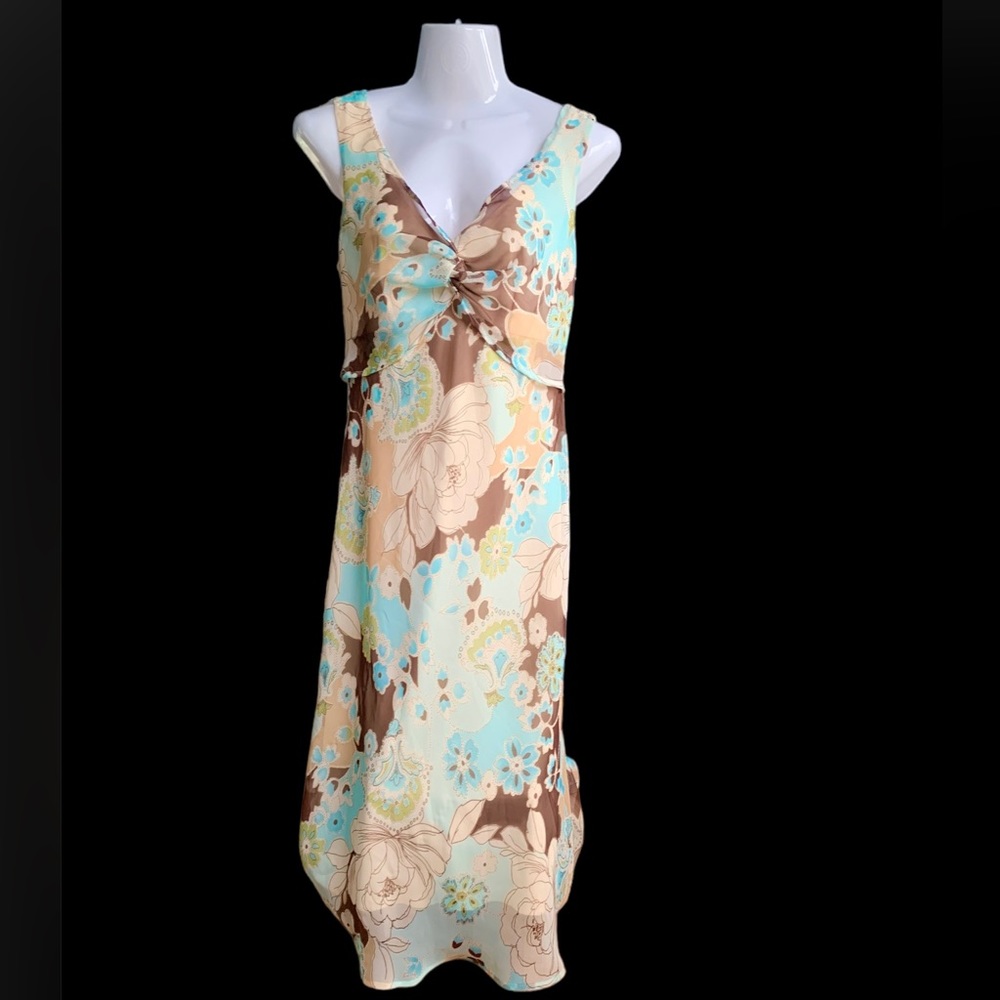 MERONA Floral Midi Lightweight Sundress, Blue/Taupe, Size 4.